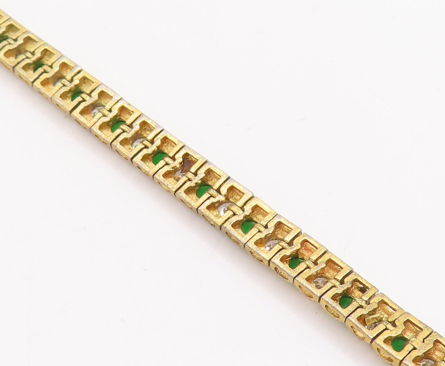 925 Sterling Silver Vintage Bracelet Gold Plated Green & White CZ  BT10623