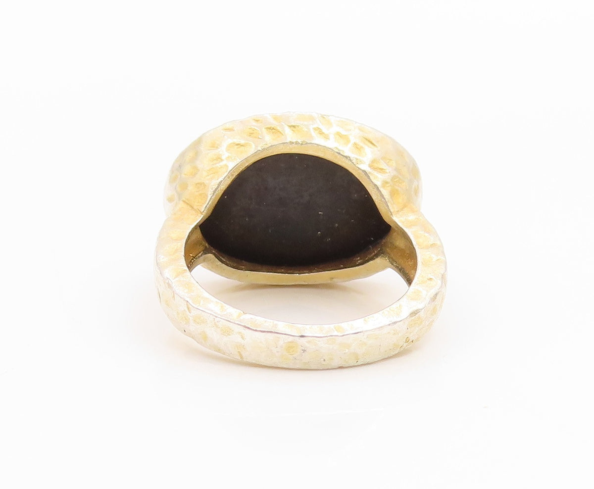 925 Sterling Silver Vintage Ring Gold Plated Faceted Onyx Band  Sz 5  RG35785