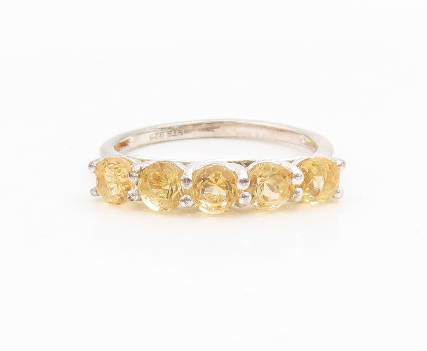 925 Sterling Silver Vintage Ring Five Stone Citrine Elegant Band Sz 8.5 RG34998