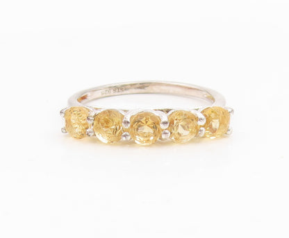 925 Sterling Silver Vintage Ring Five Stone Citrine Elegant Band Sz 8.5 RG34998
