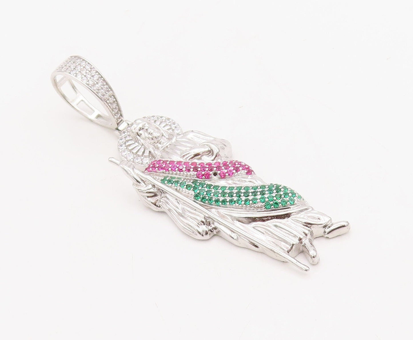 925 Sterling Silver Vintage Pendant 3 Tone CZ Inlay Carved Jesus  PT23557