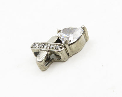 925 Sterling Silver  Vintage Cubic Zirconia Love Heart XO Pendant  PT15260