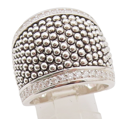 925 Sterling Silver Vintage Ring CZ Caviar Beaded Statement Band Sz 9.5 RG35252
