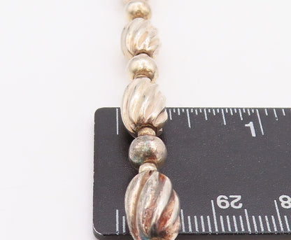925 Sterling Silver Vintage Necklace Long Grooved Puffed Beads Chain  NE4398