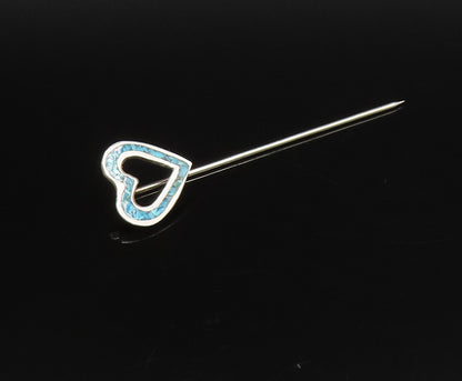 SOUTHWESTERN 925 Silver Vintage Crushed Turquoise Love Heart Lapel Pin TR3467