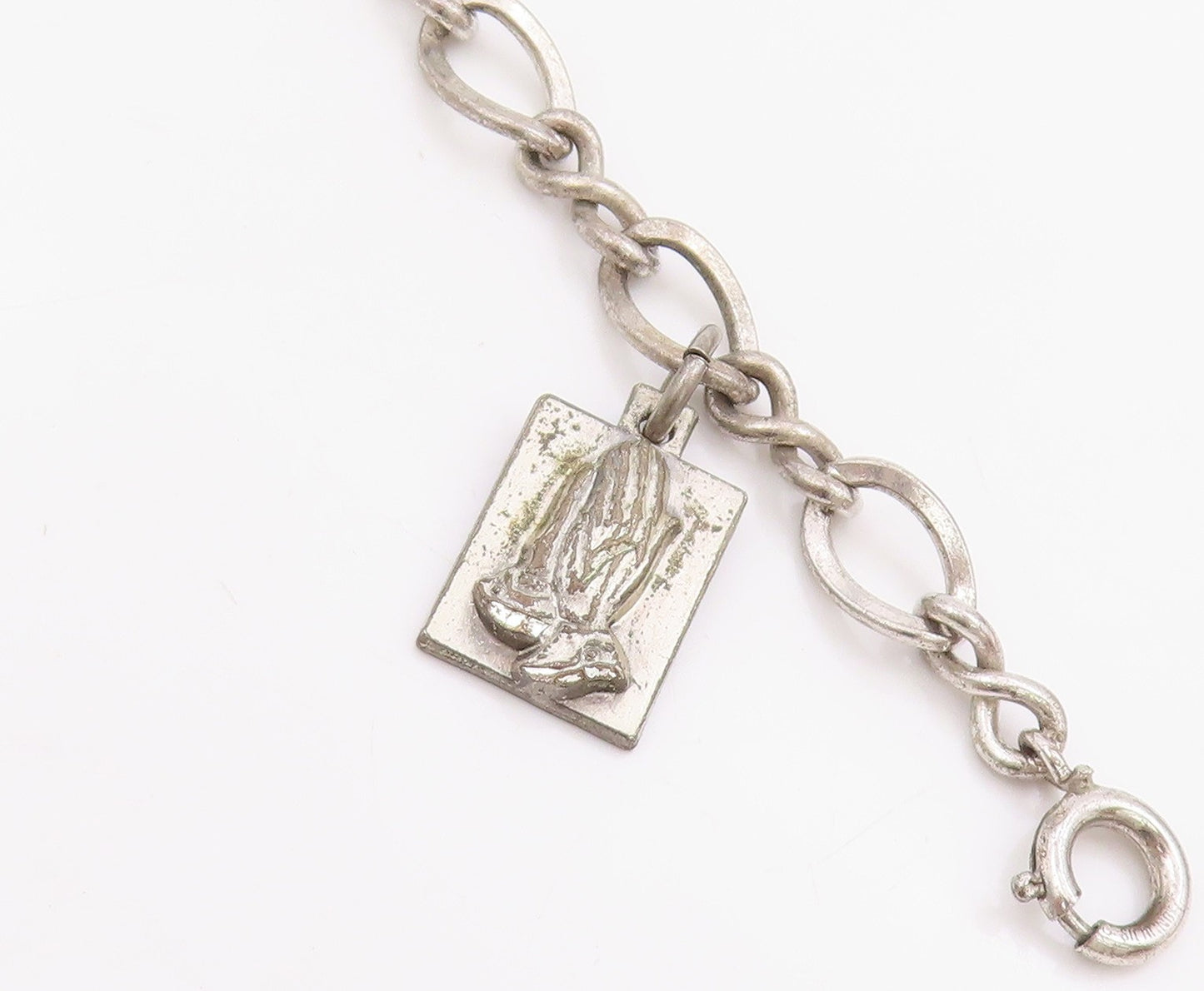 925 Sterling Silver Vintage Bracelet Carved Religious Dangling Charms  BT11501
