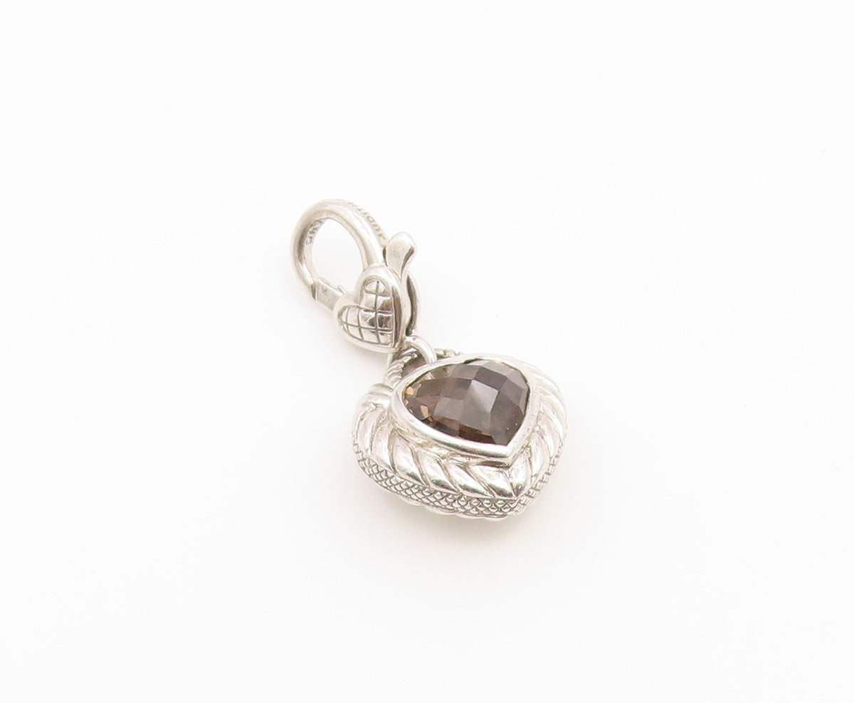 925 Sterling Silver Vintage Pendant JUDITH RIPKA Smoky Quartz Love Heart PT26650