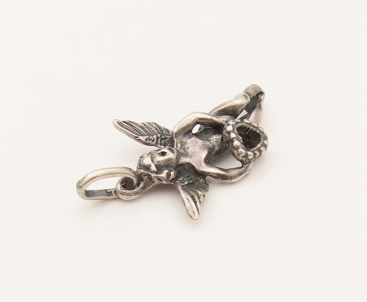 925 Sterling Silver Vintage Flying Fairy With Heart Pendant PT21979