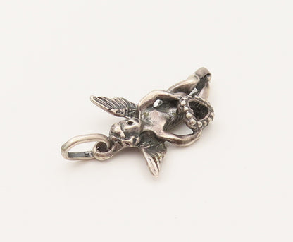 925 Sterling Silver Vintage Flying Fairy With Heart Pendant PT21979