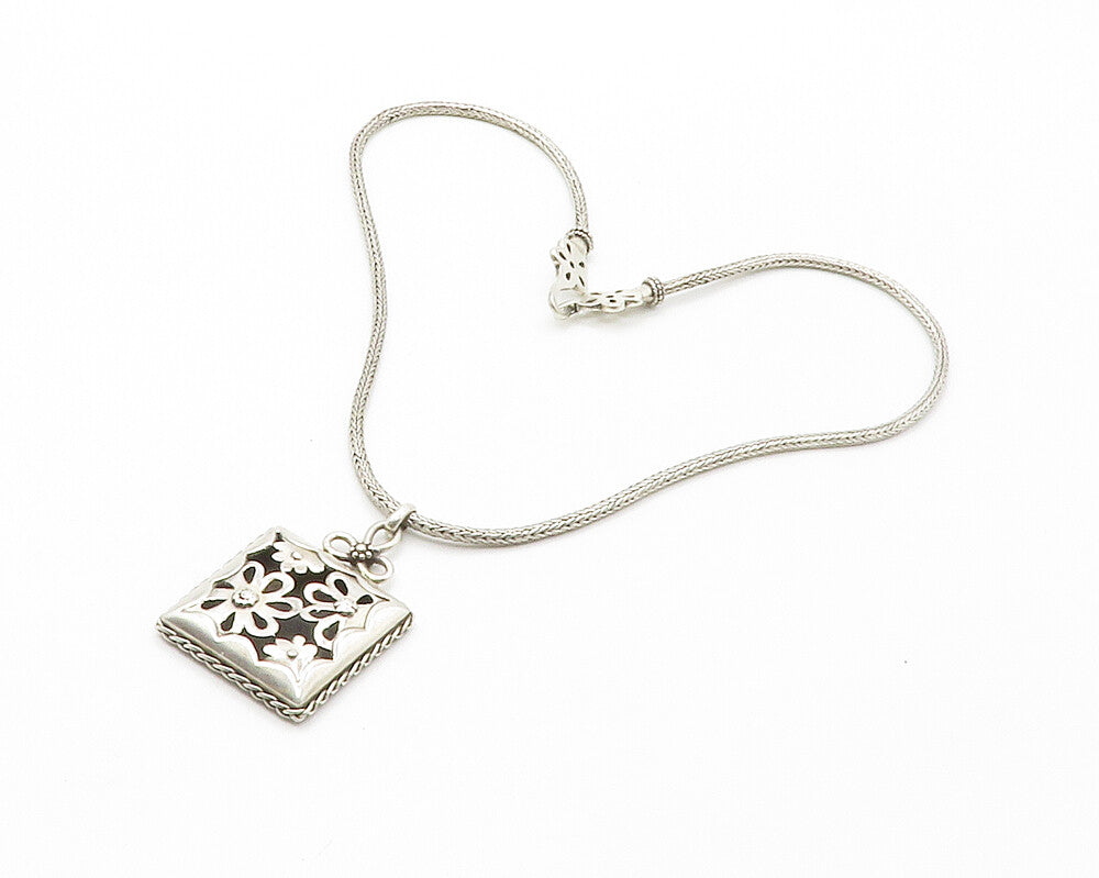 925 Sterling Silver  Vintage Shiny Flower Cutout Wheat Chain Necklace  NE2333