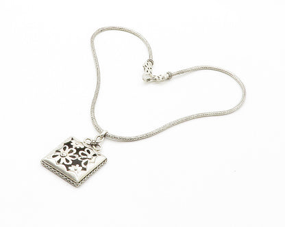 925 Sterling Silver  Vintage Shiny Flower Cutout Wheat Chain Necklace  NE2333