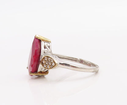 925 Sterling Silver Vintage Ring Diamonds & Drop Cut Gemstone  Sz 7.5  RG30527