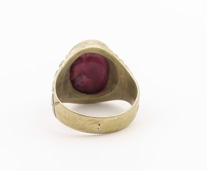 925 Sterling Silver Vintage Ring Cabochon Ruby Statement Band  Sz 10  RG36458