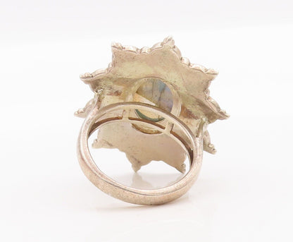 925 Sterling Silver Vintage Ring Swirly Carved Cabochon Labradorite Sz 8 RG28429