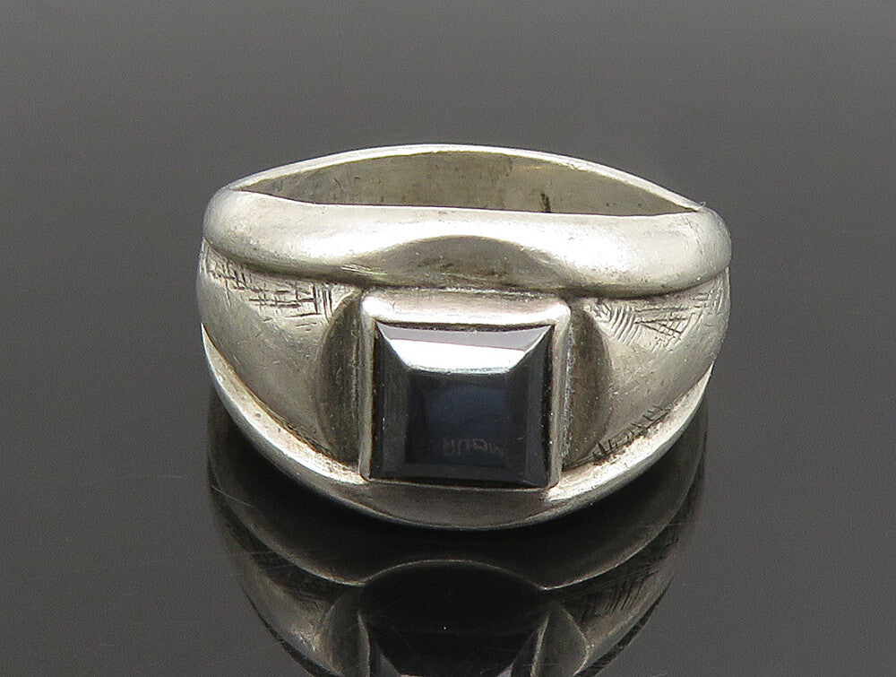 POST BELL 925 Sterling Silver Vintage Square Hematite Band Ring Sz 7  RG24681