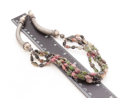 925 Silver  Vintage Black Onyx Quartz & Amethyst Beaded Chain Necklace  NE2262