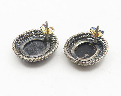 925 Sterling Silver  Vintage Black Onyx Rope Twist Oval Drop Earrings  EG6002