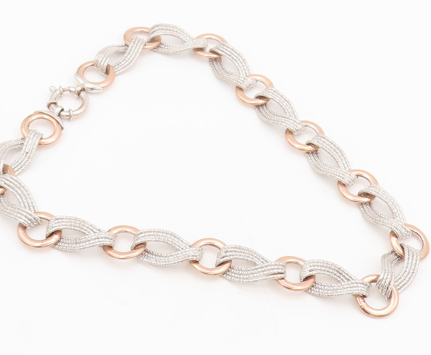 925 Sterling Silver  Vintage Designer Swirly Roped Link Ring Necklace  NE4155