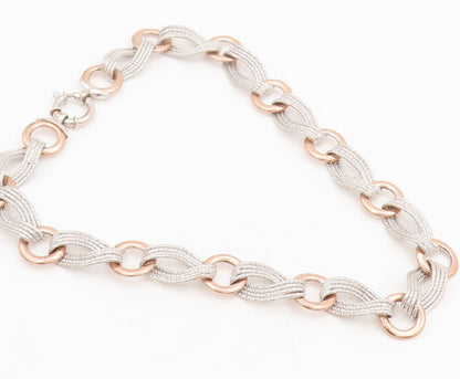 925 Sterling Silver  Vintage Designer Swirly Roped Link Ring Necklace  NE4155