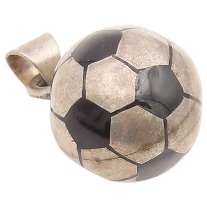 925 Sterling Silver Vintage Pendant Modernist Enamel Soccer Ball Charm  PT26393