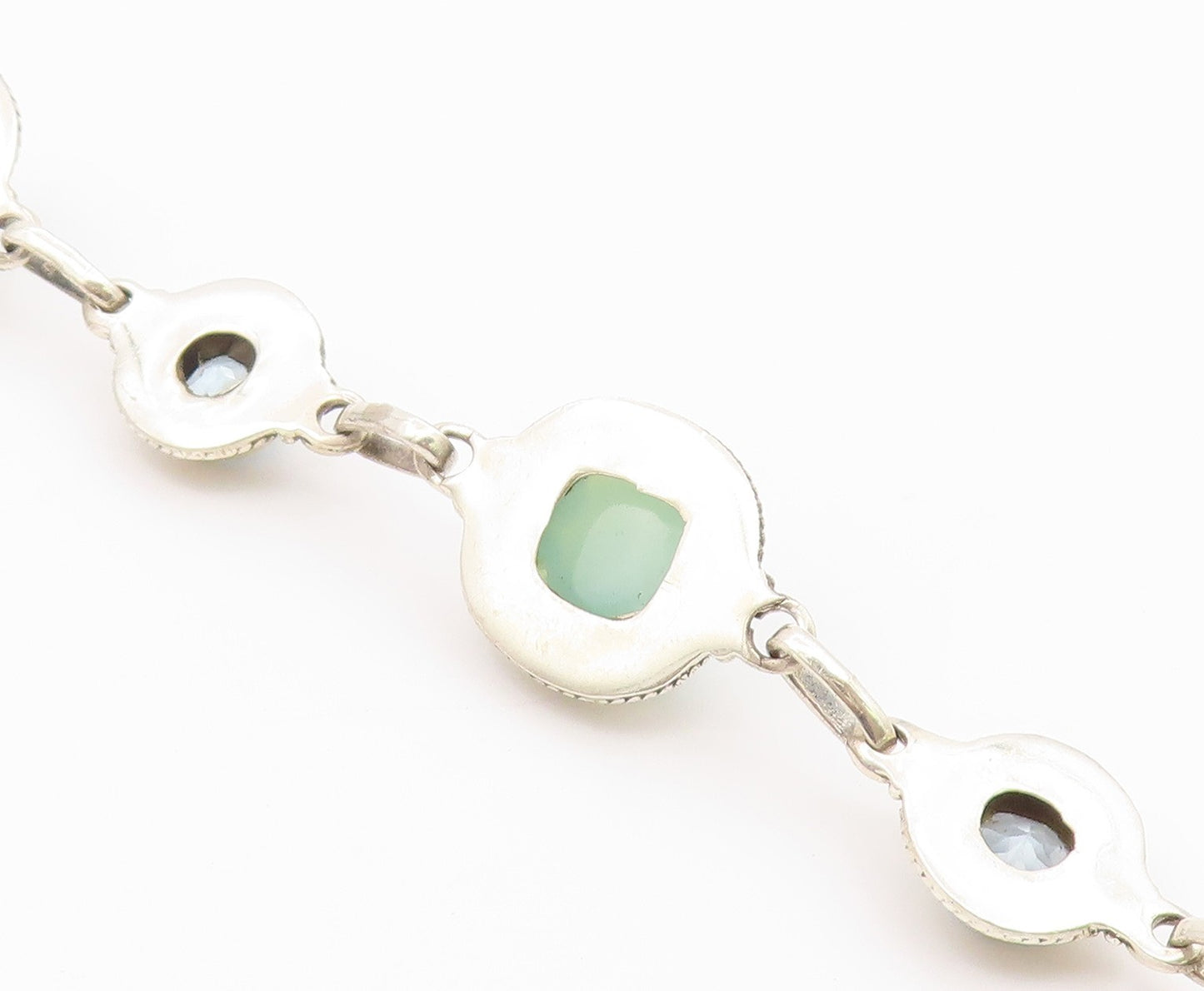 925 Sterling Silver  Aqua Chalcedony & Topaz Shiny Twist Chain Bracelet BT3635