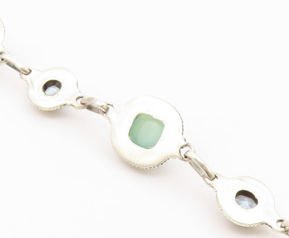 925 Sterling Silver  Aqua Chalcedony & Topaz Shiny Twist Chain Bracelet BT3635
