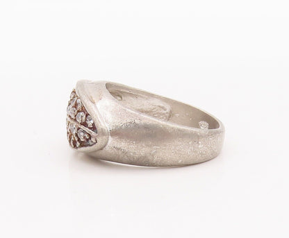 925 Sterling Silver Vintage Ring Solid Leaf Carved Inlay CZ  Sz 7  RG28363