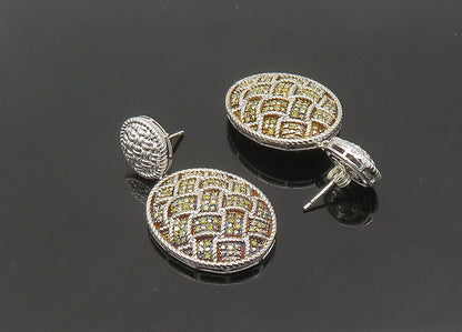 925 Sterling Silver  Vintage Genuine Yellow Diamonds Dangle Earrings  EG10501