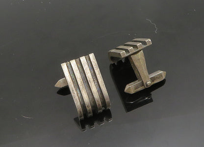 MEXICO 925 Sterling Silver  Vintage Dark Tone Smooth Square Cufflinks  TR2738