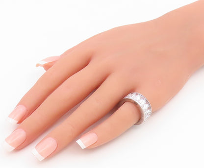 925 Sterling Silver Vintage Ring Baguette Cut CZ Eternity Band  Sz 5  RG36845