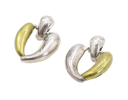 MEXICO 925 Sterling Silver  Vintage Two Tone Modernist Drop Earrings  EG4243