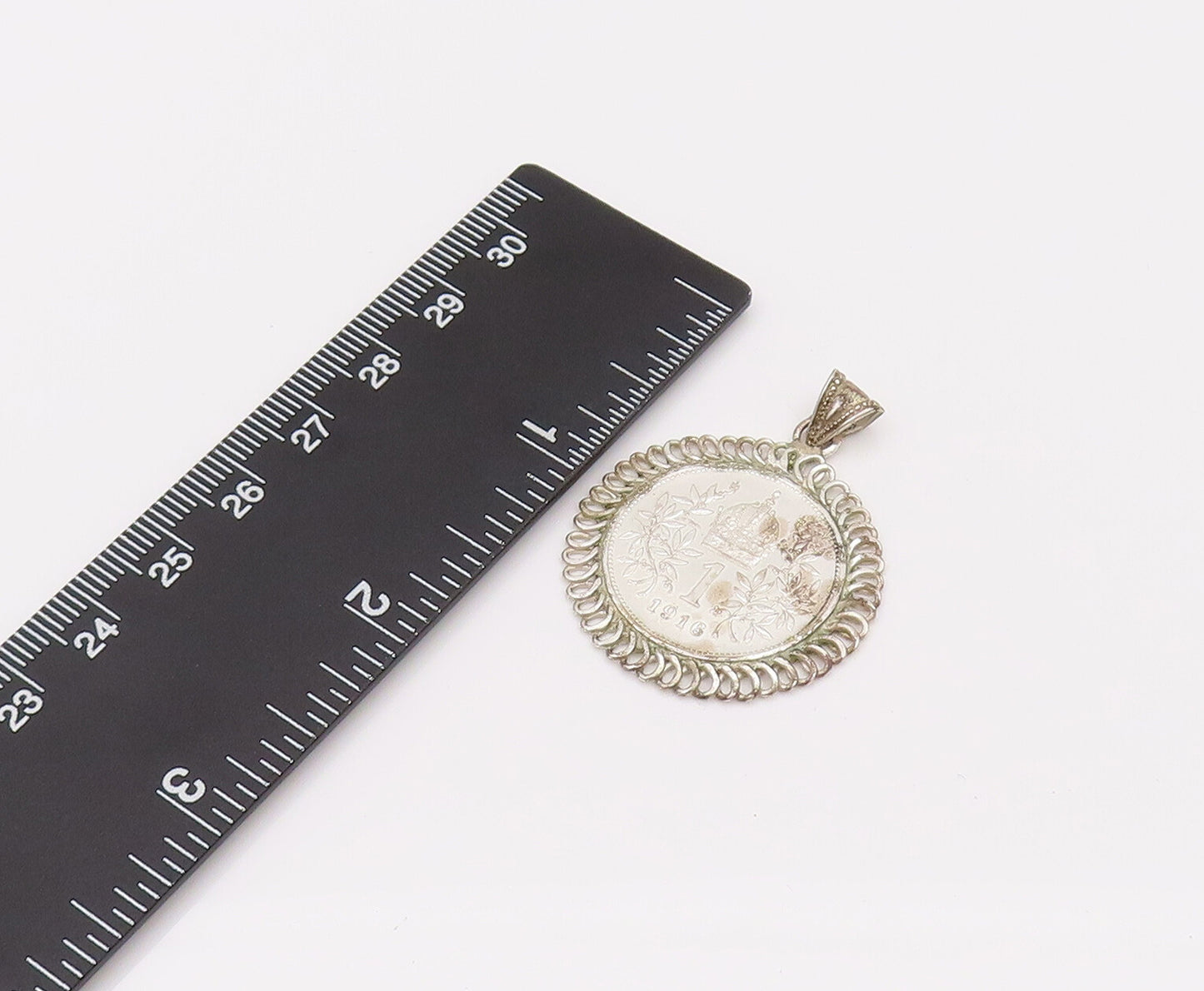 925 Sterling Silver  Vintage 2 Sided Austria King Fanz Joseph Pendant  PT22184