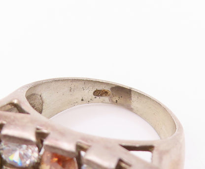 925 Sterling Silver Vintage Ring Amethyst Garnet Peridot CZ Inlay Sz 6.5 RG32628