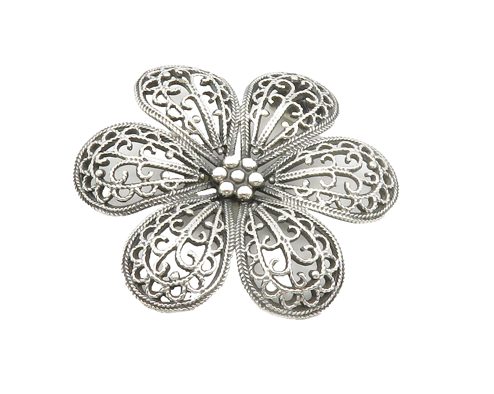 925 Sterling Silver  Vintage Shiny Open Twist Flower Motif Pendant  PT10723