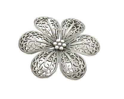 925 Sterling Silver  Vintage Shiny Open Twist Flower Motif Pendant  PT10723