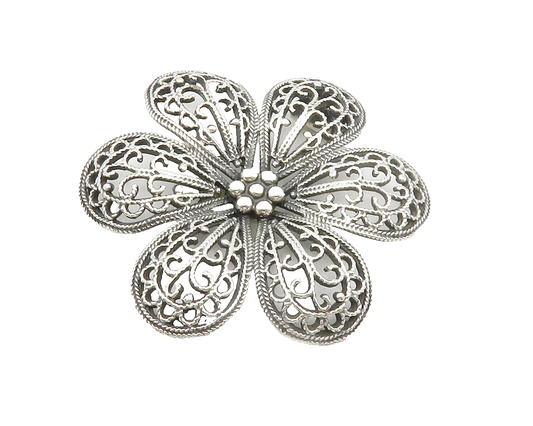 925 Sterling Silver  Vintage Shiny Open Twist Flower Motif Pendant  PT10723