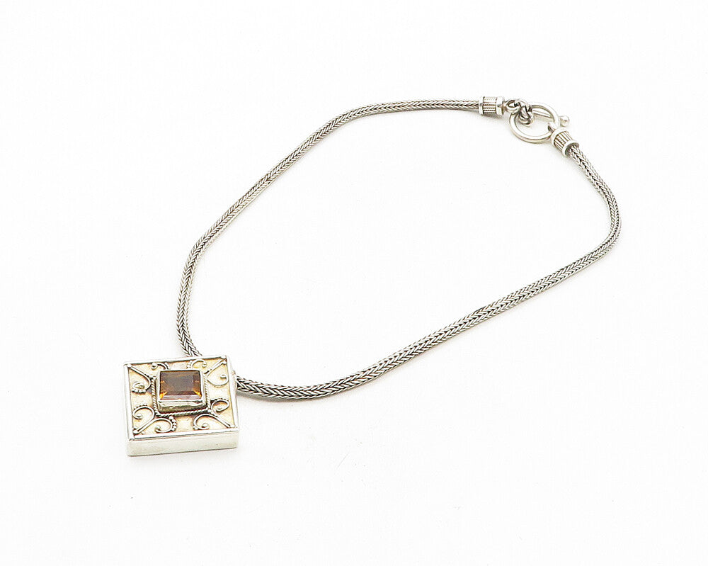 925 Sterling Silver  Vintage Citrine Swirl Shiny Wheat Chain Necklace  NE1885