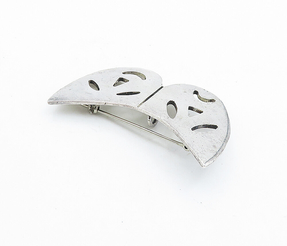 MEXICO 925 Sterling Silver  Vintage Happy Sad Theater Masks Brooch Pin  BP2626