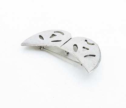 MEXICO 925 Sterling Silver  Vintage Happy Sad Theater Masks Brooch Pin  BP2626