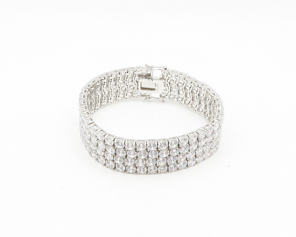 925 Sterling Silver  Sparkling Cubic Zirconia 4 Row Chain Bracelet  BT7274