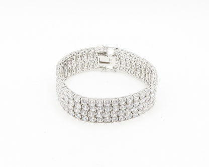925 Sterling Silver  Sparkling Cubic Zirconia 4 Row Chain Bracelet  BT7274