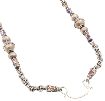 925 Sterling Silver Vintage Necklace Enamel Beaded Bohemian Tribal Chain  NE4722