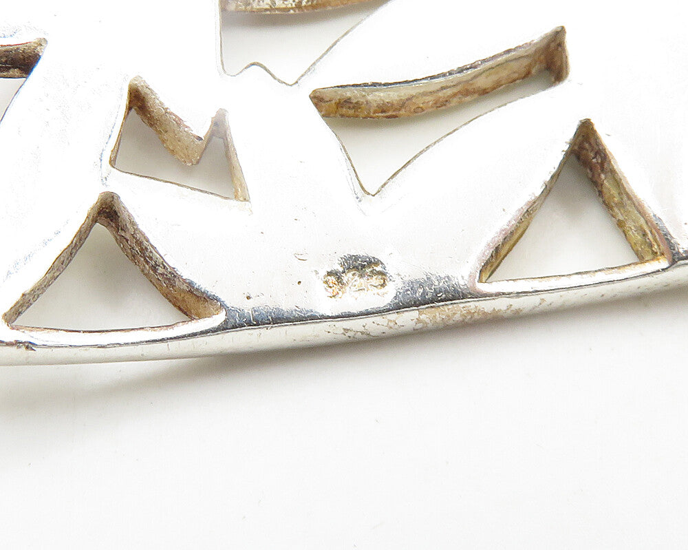 925 Sterling Silver  Vintage Mother Of Pearl Floral Cutout Pendant  PT15398