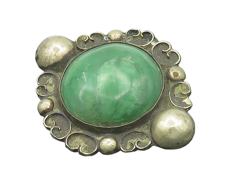 MEXICO 925 Silver  Vintage Antique Jasper Pretzel Swirl Brooch Pin  BP7639