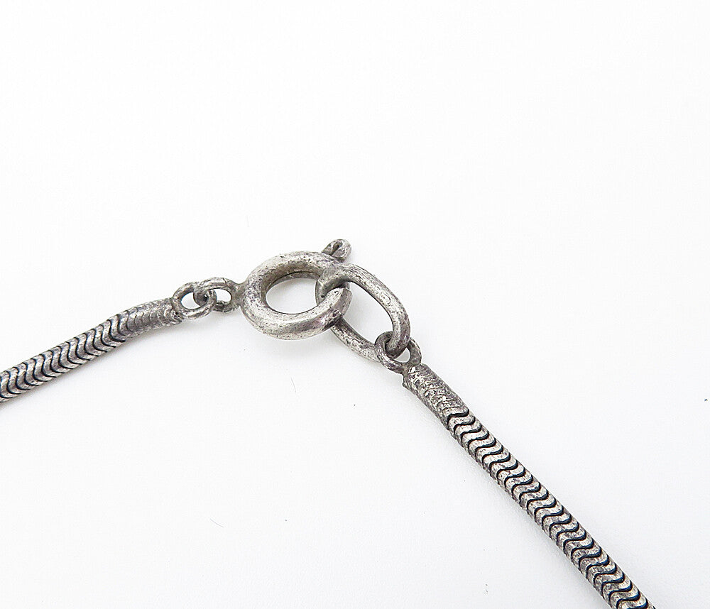 925 Silver Vintage Inlaid Black Onyx Butterfly Oxidized Chain Necklace NE1358