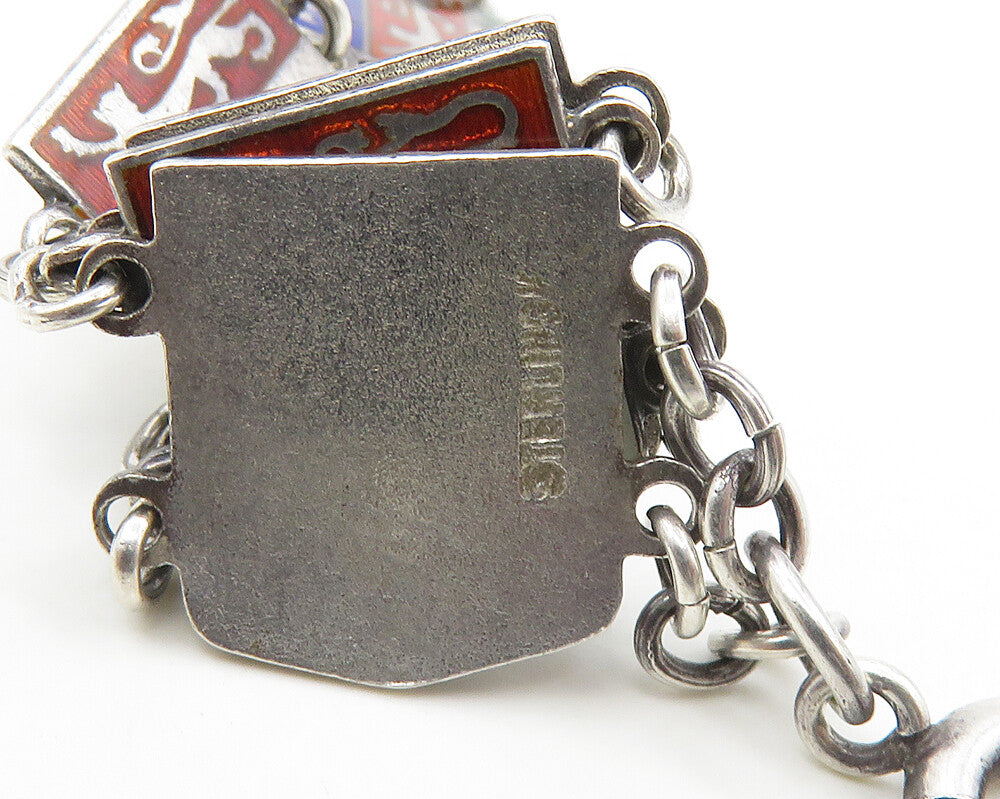 925 Sterling Silver  Vintage Enamel Coat Of Arms Chain Bracelet  BT7153