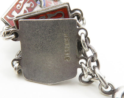 925 Sterling Silver  Vintage Enamel Coat Of Arms Chain Bracelet  BT7153