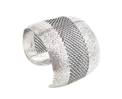 925 Sterling Silver  Vintage Textured Modernist Twist Cuff Bracelet  BT2787