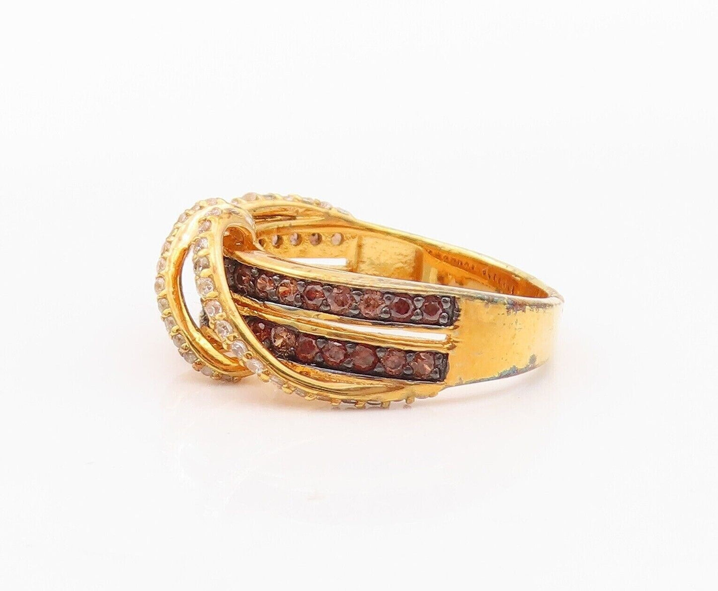 925 Sterling Silver Vintage Ring Gold Plated Designer 2 Tone Topaz  Sz 7 RG30023