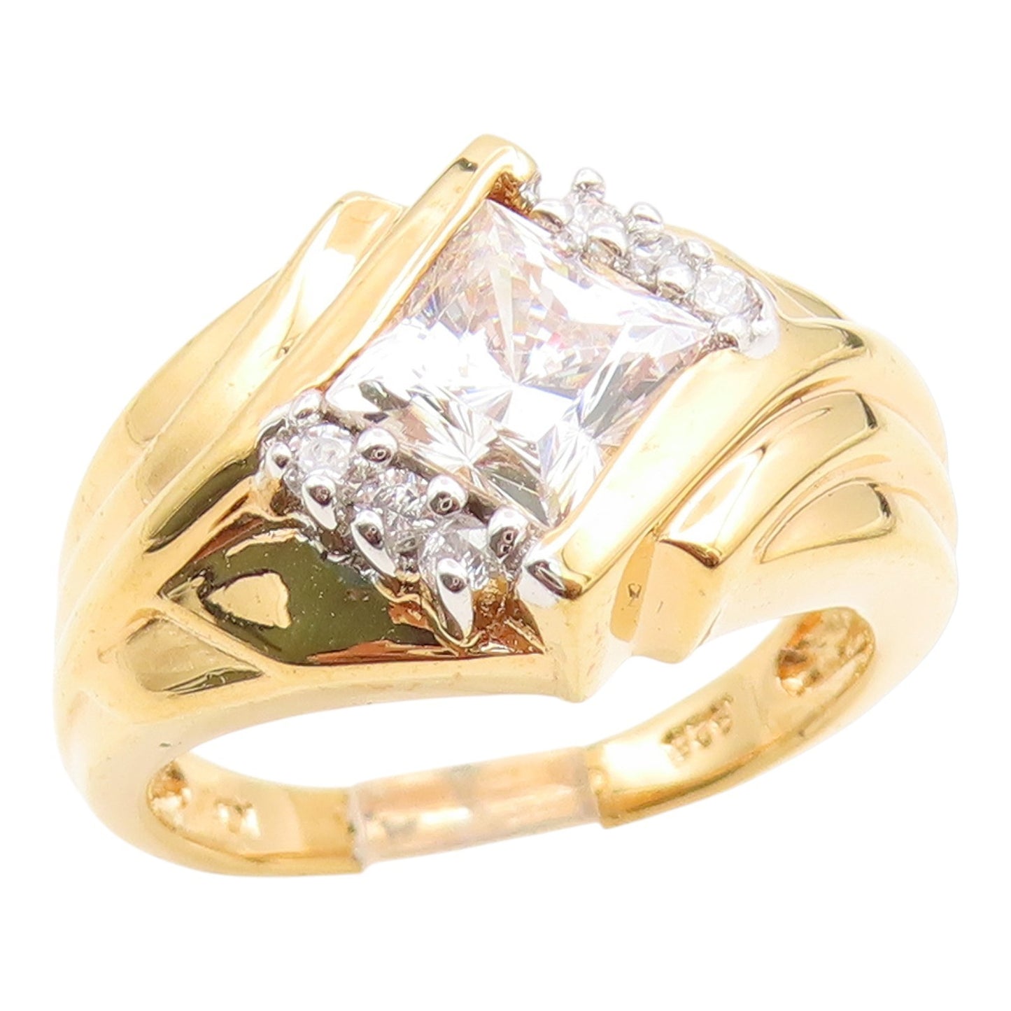 925 Sterling Silver Vintage Ring Gold Plated CZ Statement Band  Sz 7  RG35215